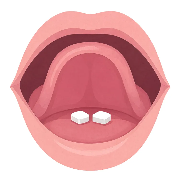 Ilustración de pastillas colocadas bajo la lengua